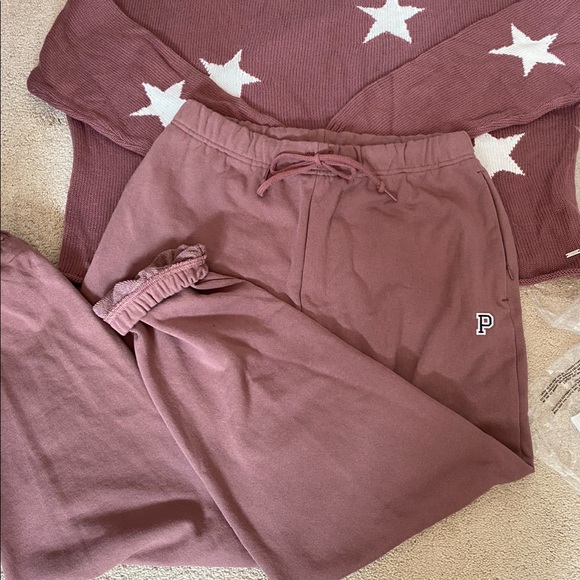 Vs pink campus joggers off shoulder sweater slim fit collegiate pants Lg rare - Picture 7 of 14